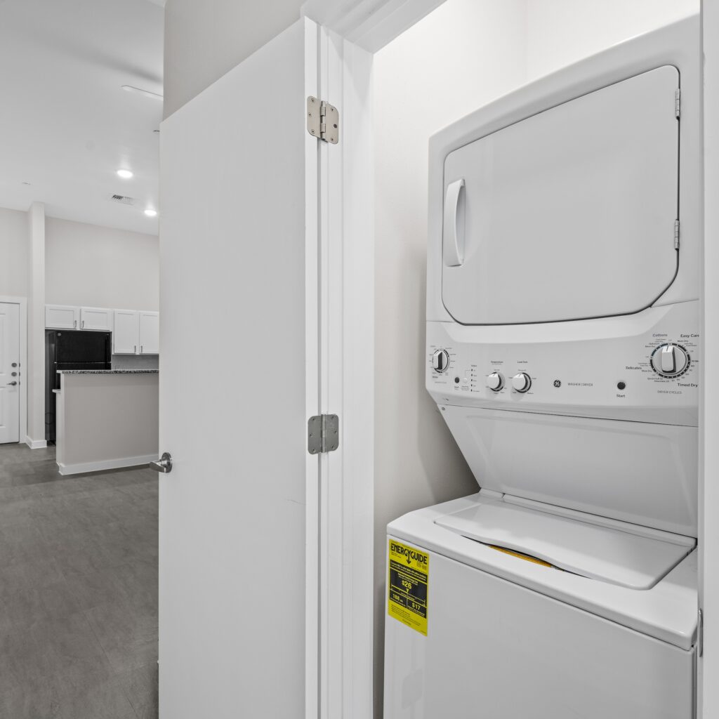 Hawn West interior - stackable laundry washer and dryer 2-in-1 machine.