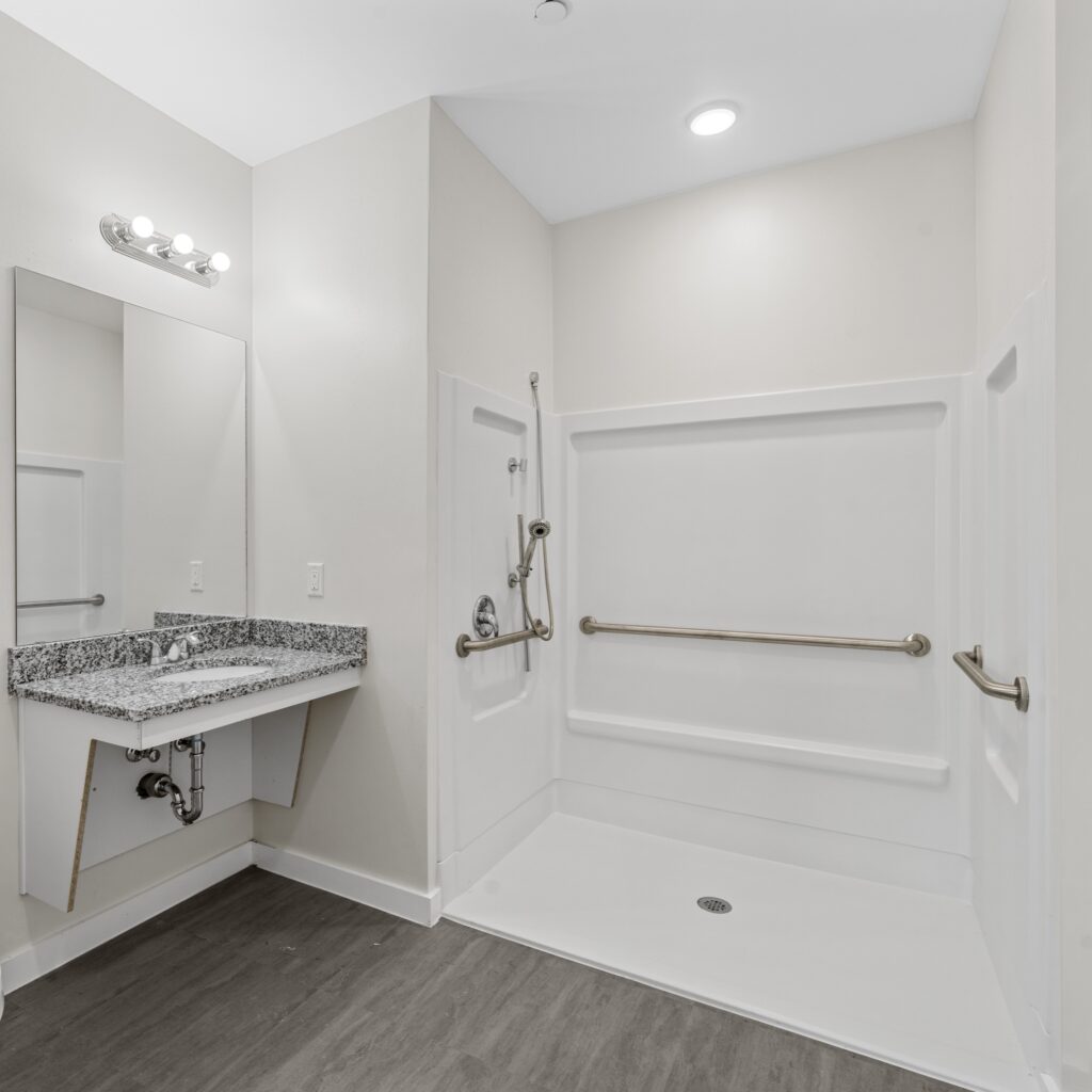 Hawn West interior - bathroom with walk-in shower.
