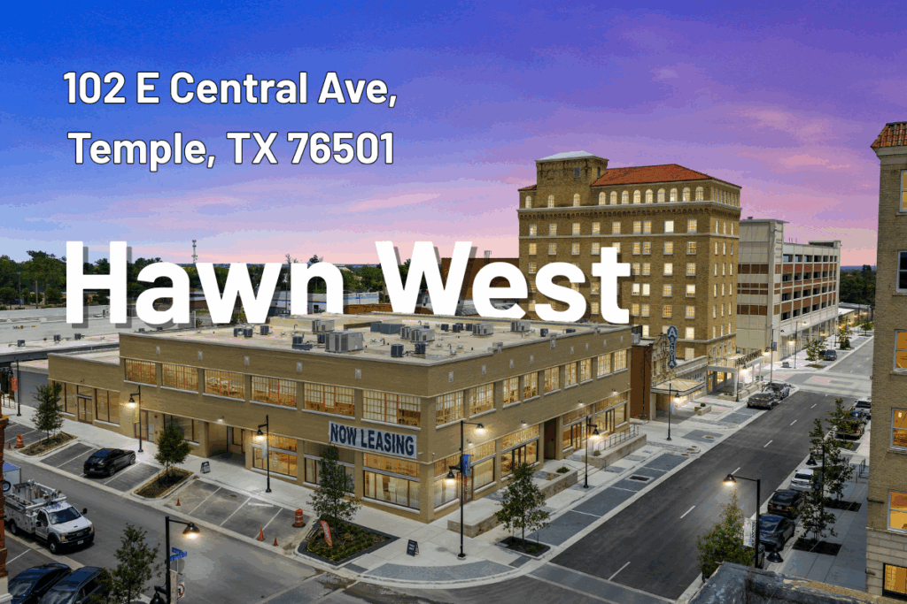 Hawn West location card with text peeping from behind the building.