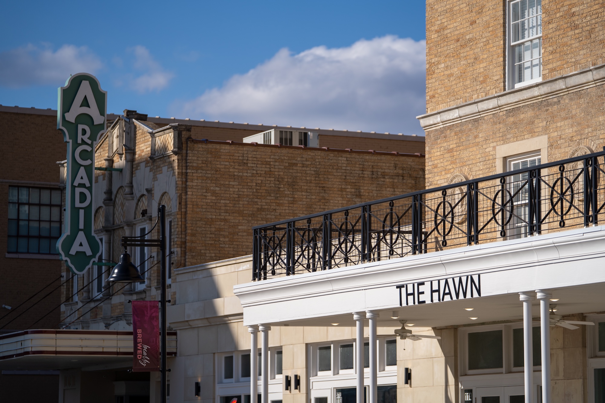 Exterior view of The Hawn next to the newly renovated Arcadia theater.
