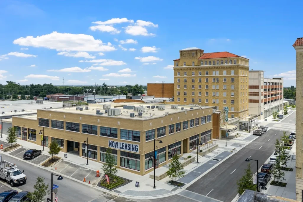 An arial view of the Hawn West apartments in the Hawn Plaza.